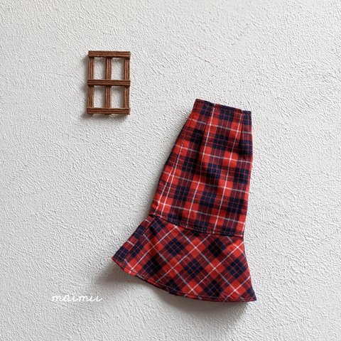 22cmドール☆チェックマーメイドスカート　赤