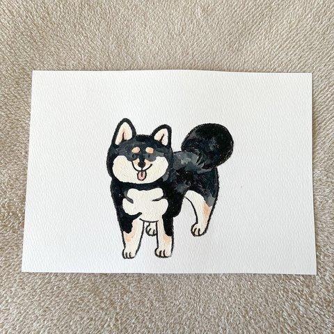 原画　黒柴犬（ベロ出し）