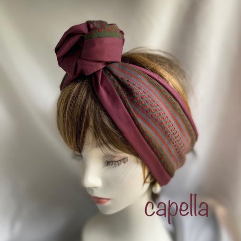 🌟capella🌟秋色ワイヤーターバン（小豆色と抹茶色）•*¨*•.¸¸♪大人のターバン　capellaオリジナル