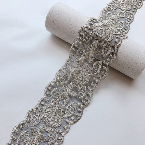 【1y】70mm ローズ チュール刺繍 （ブラック）【1y/90cm】R10-1