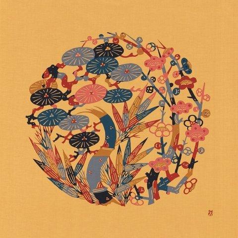 風呂敷　ふろしき　芹沢銈介　松竹梅文　黄色　綿100％　70cm×70cm