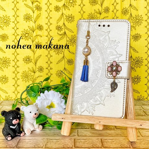 《makana》【ガラスフィルム付き】iphone手帳型ケース☆シャンパン