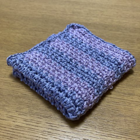 手編みハンカチ(ボーダー紫)
