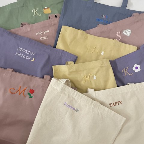 刺繍トートバッグ 4サイズ ( サブバッグ、キャンバスバッグ、名入れバッグ、イニシャル刺繍、名入れ)