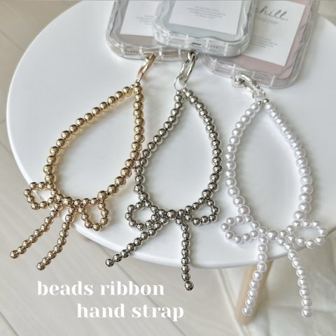 ｡.*beads ribbon hand strap*.｡〜うねうねiPhone case〜　スマホケース　ハンドストラップ