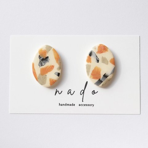 《sale》marble 絵の具design オレンジ ピアス