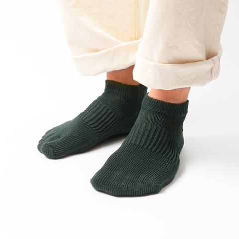 「呼吸する和紙靴下」ショート丈　フォレストグリーン　Sサイズ（22cm～25cm）