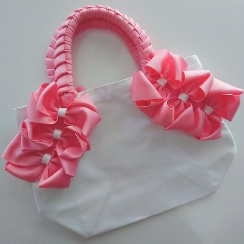 pink×white☆リボントートmaikobag