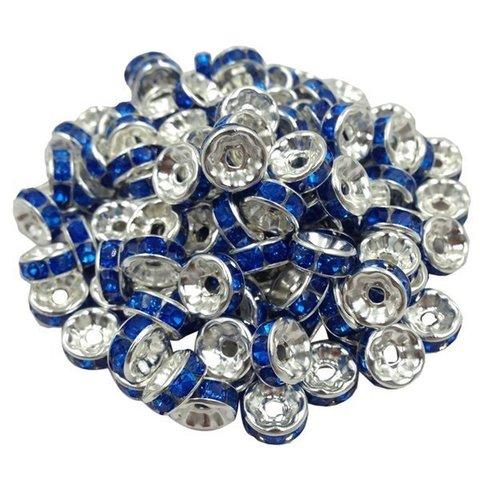 再入荷！平ロンデル(Silver x Blue) 30個 約8mm スペーサー パーツ【R-42】