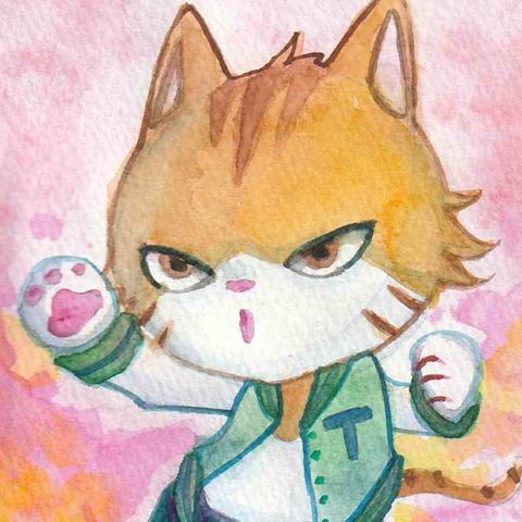 【猫パンチするトラオ】イラスト・絵葉書・ポストカード