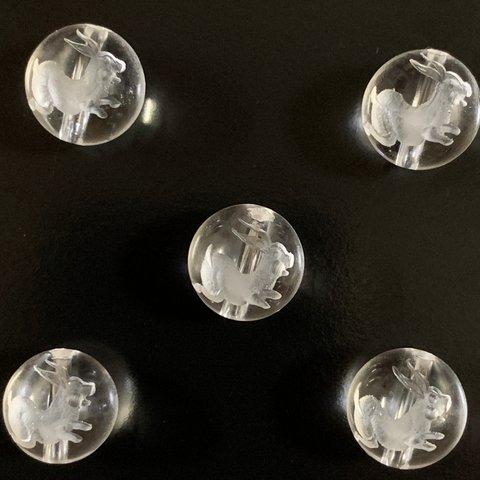 天然石彫り水晶卯(うさぎ)12mm玉  5粒セット