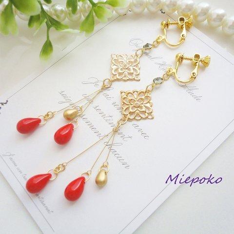 Red☆Gold☆イヤリング（ピアス）