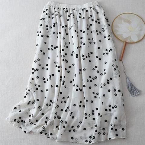 刺繍 シルク 純色 刺繍 ハーフ スカート