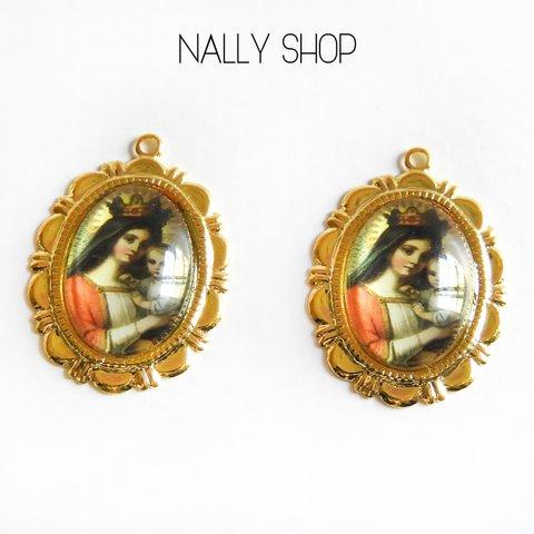 【2個】Virgin Mary & Jesus Charm Gold Part.Ⅲ【M-240】