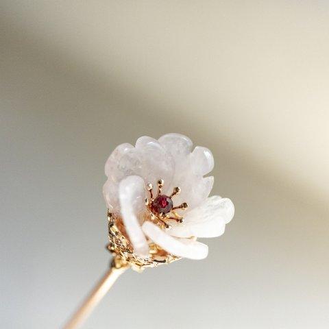 天然石ローズクォーツのお花のかんざし　簪　ヘアアクセサリー　髪飾り