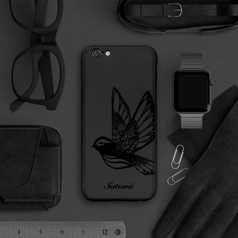 【360°全面保護強化ガラスフィルム付き】iPhone 11 / 11Pro iPhone全機種対応 スマホケース 黒 鳥