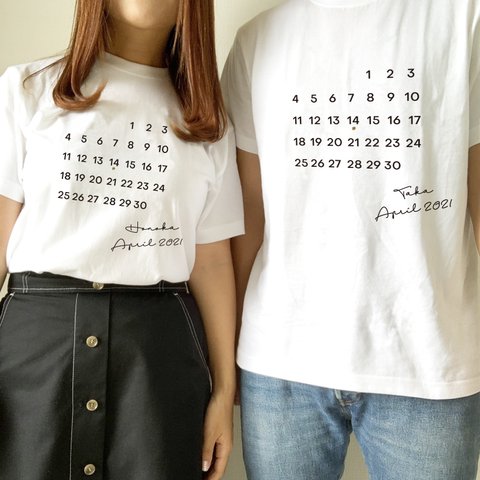 長袖あり*記念日を入れて…カップルペアカレンダーTシャツ センイルケーキ風 名入れ 誕生日 結婚記念