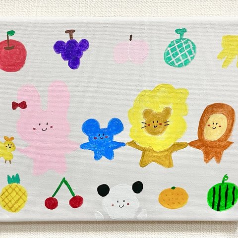 絵画　原画　アクリル画　フルーツ　ミニアート　アニマル　動物