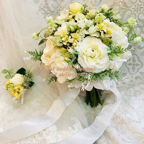 wedding boupet イエロ－&グリーン (受注制作)