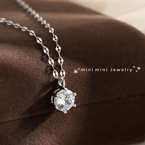 【MN09】大粒　1.0ct　CZダイヤモンド　ネックレス／シルバー925+PT900ロジウムメッキ加工　 アレルギー対応　付けっぱなしOK ／大人可愛い　綺麗め　春夏秋冬 