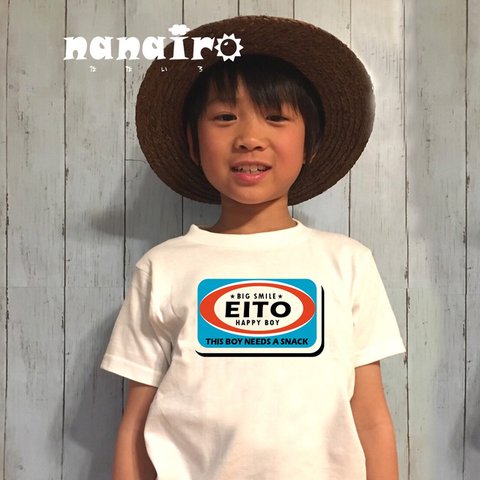 ☆新柄☆半袖☆【90-120】プレート風ロゴ名前入りTシャツ