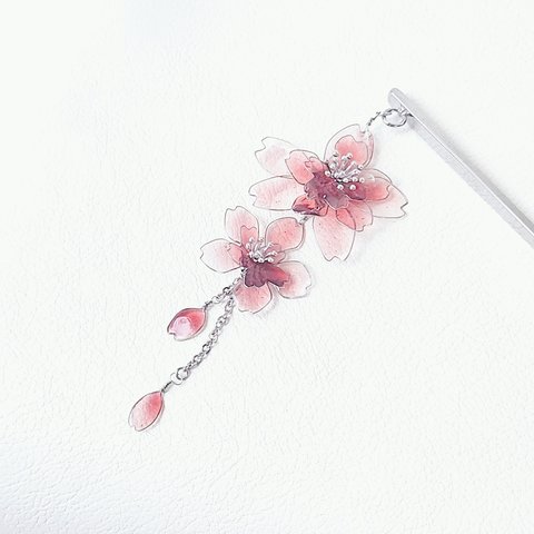 ~泡桜の髪飾り(かんざし)~銀に泡の華-桜桃火色-~