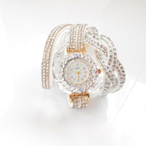 leather bracelet jewel watch ・white・グルーデコ