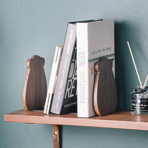 黒クルミのブックエンド、かわいいオフィス学生の木製のブックエンド、シンプルなブックエンド