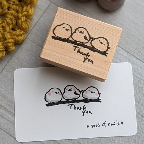 消しゴムはんこ【シマエナガのThank you】