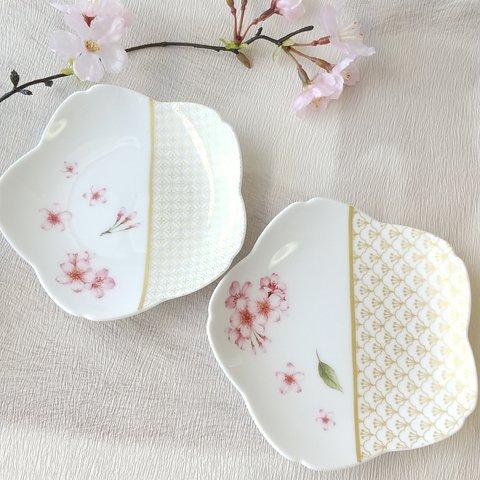桜柄　桜プレート　ペアセット　小皿
