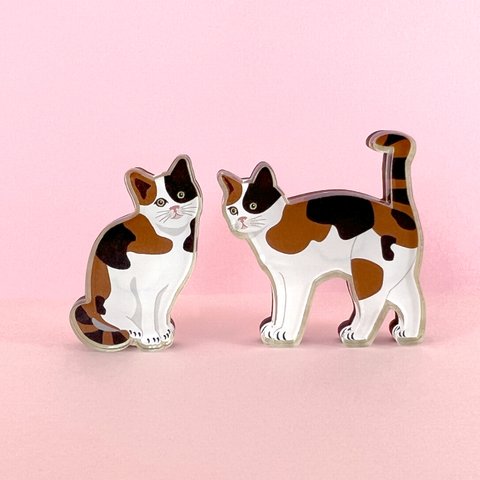 三毛猫 キャット マグネット 2個セット 天然木 ヒノキ Calico Cat