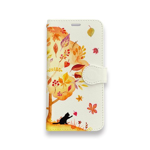 紅葉の木と猫　手帳型ケース スマホケース  iPhoneケース