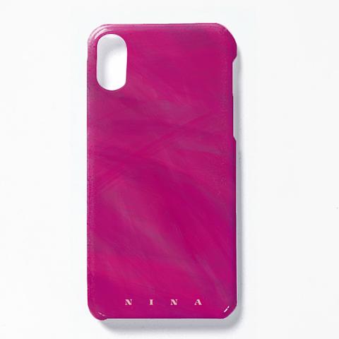 名入れ無料♡フーシャピンクのペイント柄スマホハードケース　iPhone 
