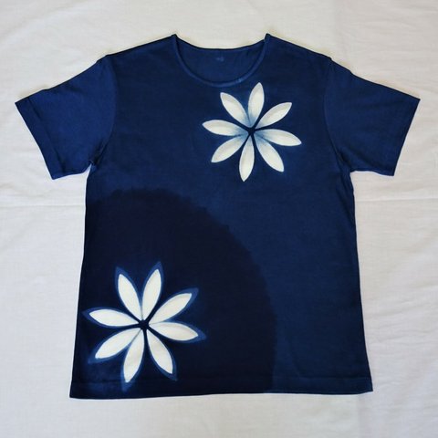 藍染めＴシャツ　花　レディース　メンズ