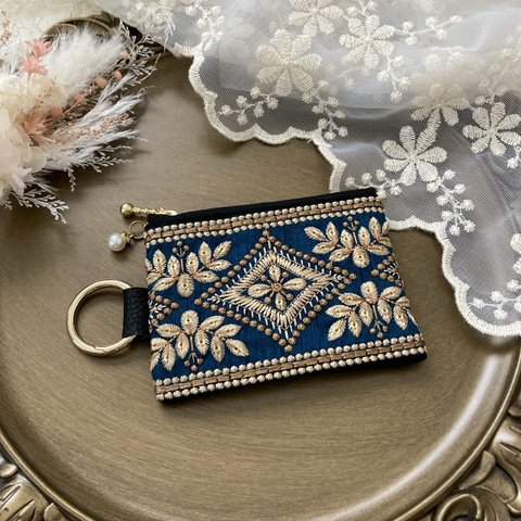 《インド刺繍リボン》 10cmファスナーポーチ