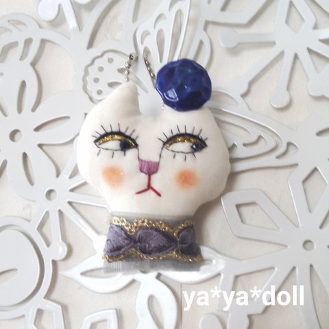 猫人形　チャーム　グレー　ya*ya*doll アクセサリー　