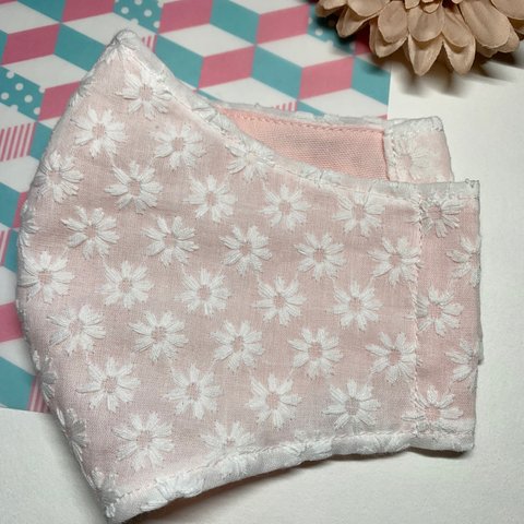 【75】上品な刺繍レースのマスク★ピンク