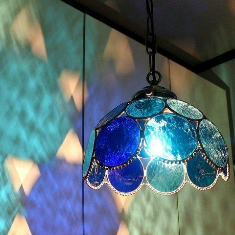 青の雫玉ランプ ステンドグラス 照明 ランプ ペンダント 