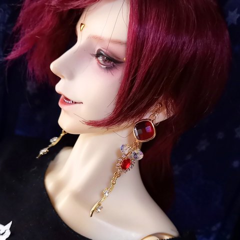 ●イヤリング Planaria Red● 1/3ドール向け ノンホールピアス