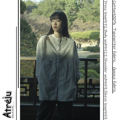 Yuragi shirts/ 綿100%！タイプライターとガーゼを使いシャツらしい雰囲気ながら柔らかいノーカラーシャツ