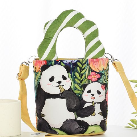 Panda パンダ トート ショルダーバッグ ハンドバッグ 花花 和花パンダ柄 エコバッグ 肩掛けバッグ 学生手袋 かわいい 中国のパンダ