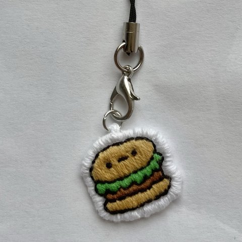 ハンバーガーの刺繍ストラップ