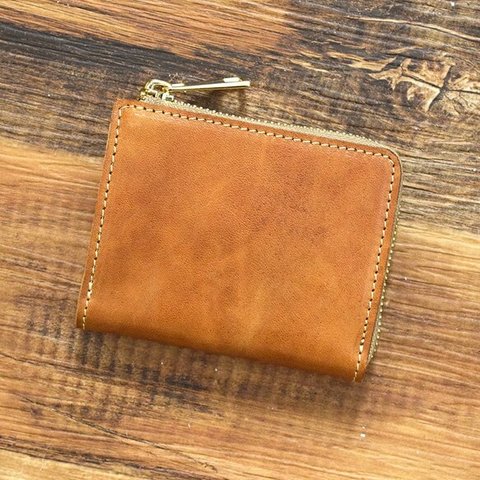 姫路産 馬革 コードバン ミニ財布 仕分け上手で、整理しやすい。 L字ファスナー コンパクト キャメル 本革 JAW015