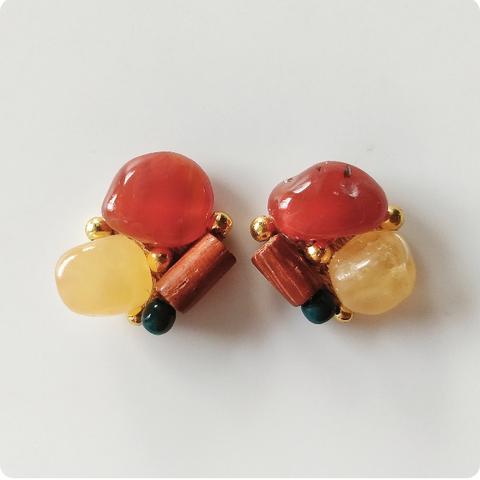 ＜Agate + Honey jade + French import beads + Wood beads ＞+ Brass beads＊