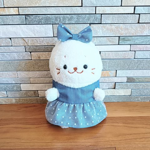 ☆しろたん19cm☆ワンピース&リボン(光沢デニム)