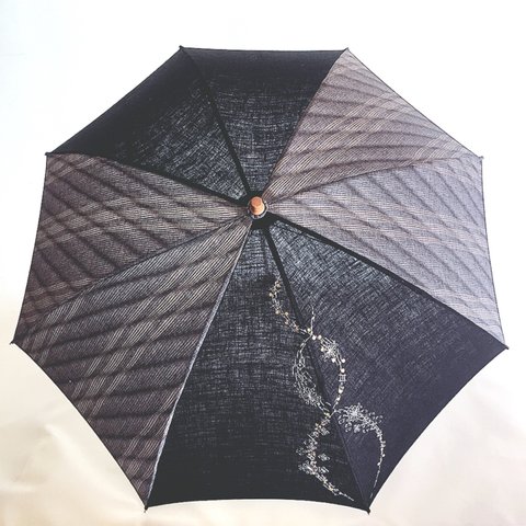 イギリス刺繍とよろけ織の折りたたみ日傘　手元は丸い竹製