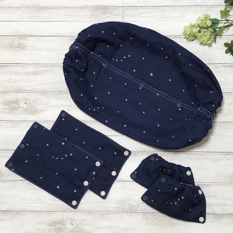 アンジェレッテ用 収納カバー&よだれパッド3点セット ❁﻿星柄ネイビー×デニム風リボン❁﻿