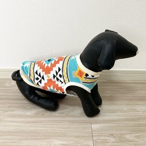 【再販】犬服　ネイティブ柄 エメラルド❤︎ タンクトップ オルテガ柄 ドッグウェア 
