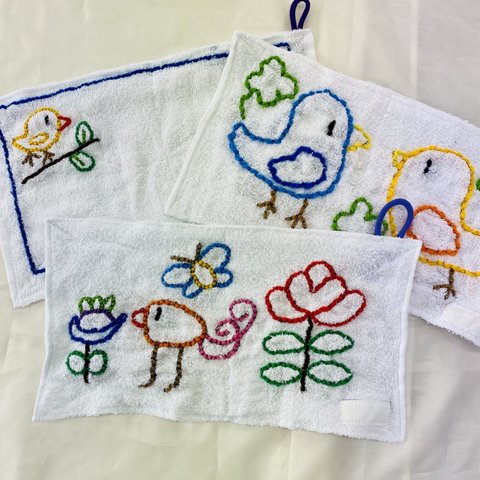 8. 可愛い鳥の刺繍雑巾3枚セット