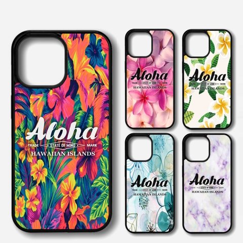 既成デザイン iPhoneケース プルメリア ハイビスカス 花柄 ピンク ALOHA アロハ 機種選択 Hawaii ②